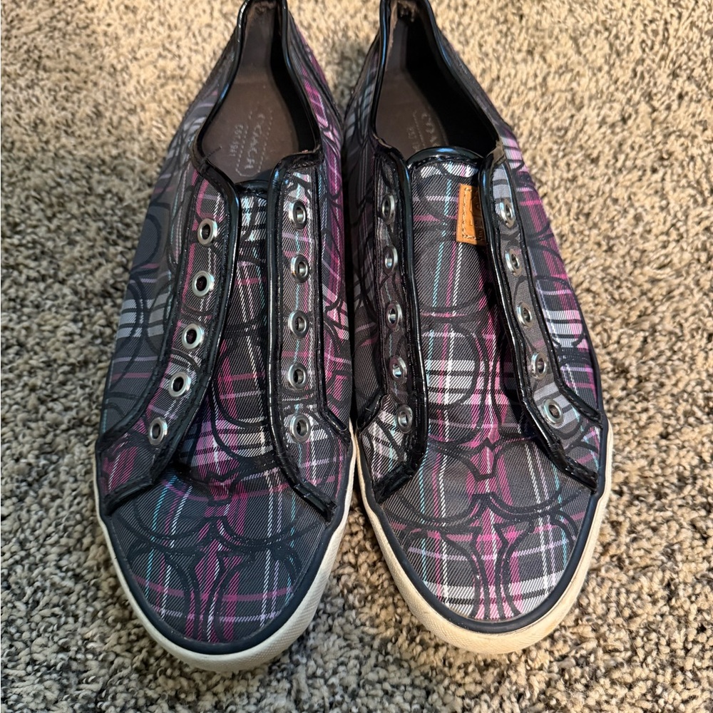 Plaid Slip-On Coach Sneakers